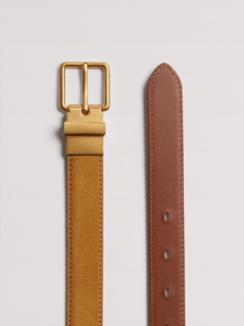 NWT ME+EM Suede Leather Reversible Belt in Mustard Tan Size M - Picture 2 of 9